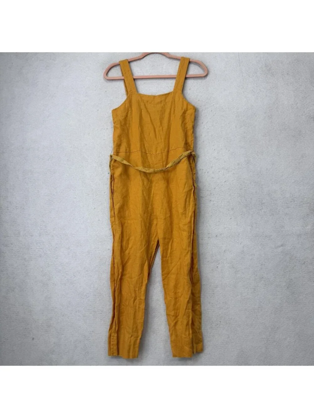 Everlane Jumpsuit Womens 00P Yellow Linen Square Neck Adjustable Straps Casual
